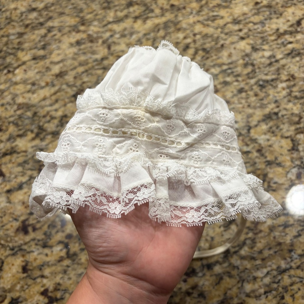 Vintage ABG for Kids White Lace Eyelet Baby Bonnet 9-12 Months Baptism